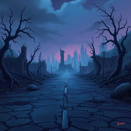 A post-apocalyptic landscape inspired by the animation 'Arcane', featuring a realistic art style