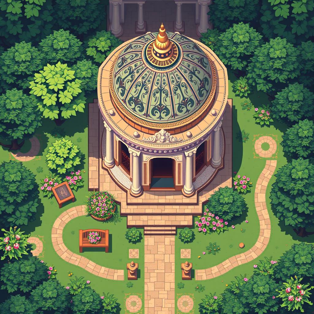 A 64x64 pixel art representation of a mausoleum, designed from a top-down view