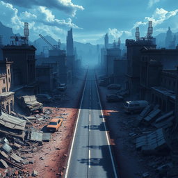 A post-apocalyptic landscape inspired by the animation 'Arcane', rendered in a realistic art style