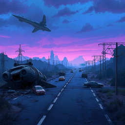 A post-apocalyptic landscape inspired by the animation 'Arcane', depicted in a realistic art style