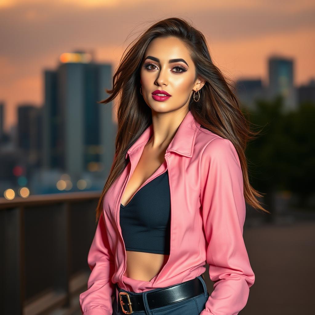 A stylish, confident woman wearing a fashionable outfit that draws attention to her unique sense of style
