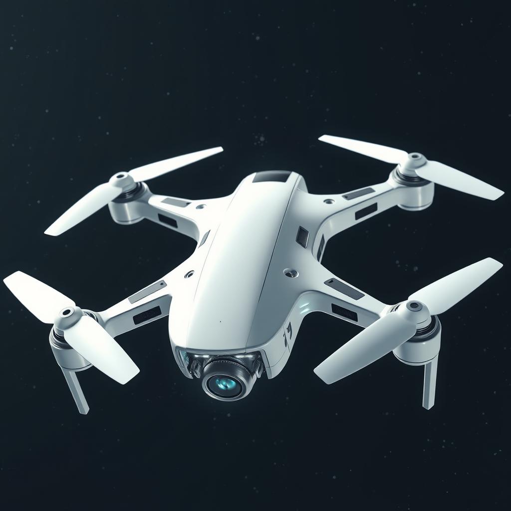 A sleek, futuristic white space drone showcasing advanced technology and cutting-edge design