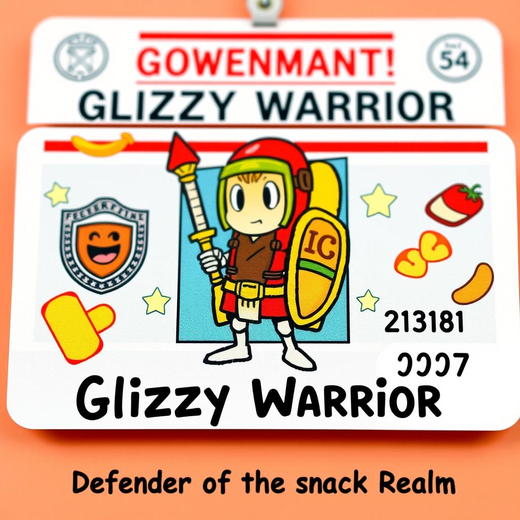A creatively designed government-issued ID for the character known as the 'Glizzy Warrior'