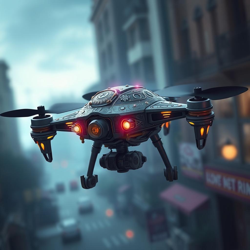 A drone inspired by the animated series Arcane, featuring a detailed and artistic design in a realistic art style