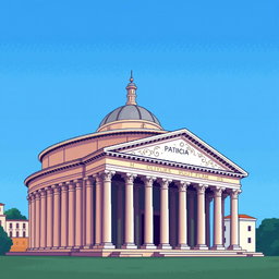 A stunning pixel art depiction of the Pantheon in Rome, designed in a 64x64 pixel format