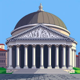 A stunning pixel art depiction of the Pantheon in Rome, designed in a 64x64 pixel format