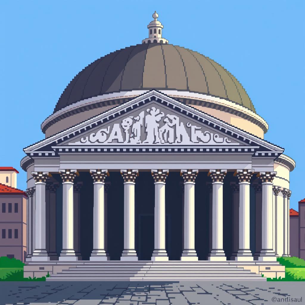 A stunning pixel art depiction of the Pantheon in Rome, designed in a 64x64 pixel format