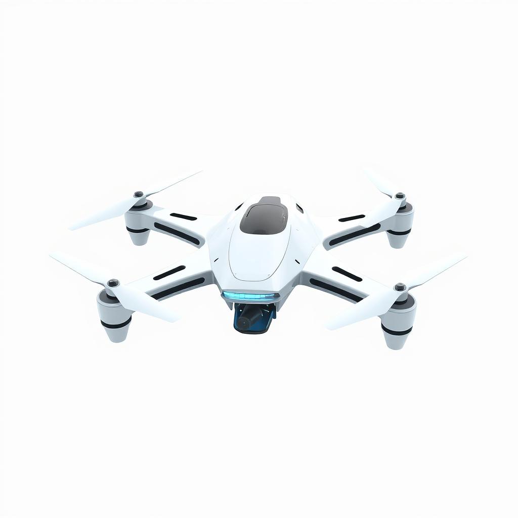 A stylish futuristic drone inspired by space games, featuring a sleek and streamlined design with a bright white color