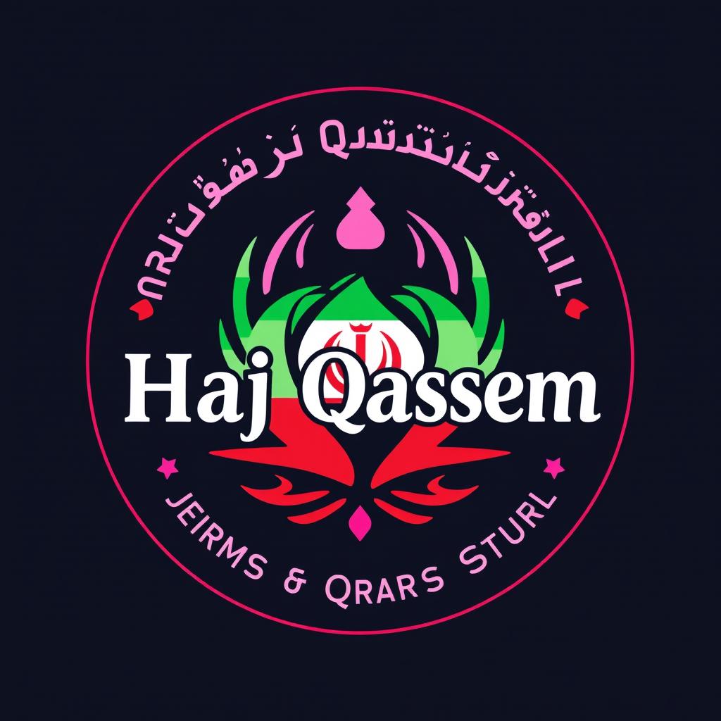 Logo design for a girls' jihad group named after Haj Qassem, featuring colors from the Iranian flag