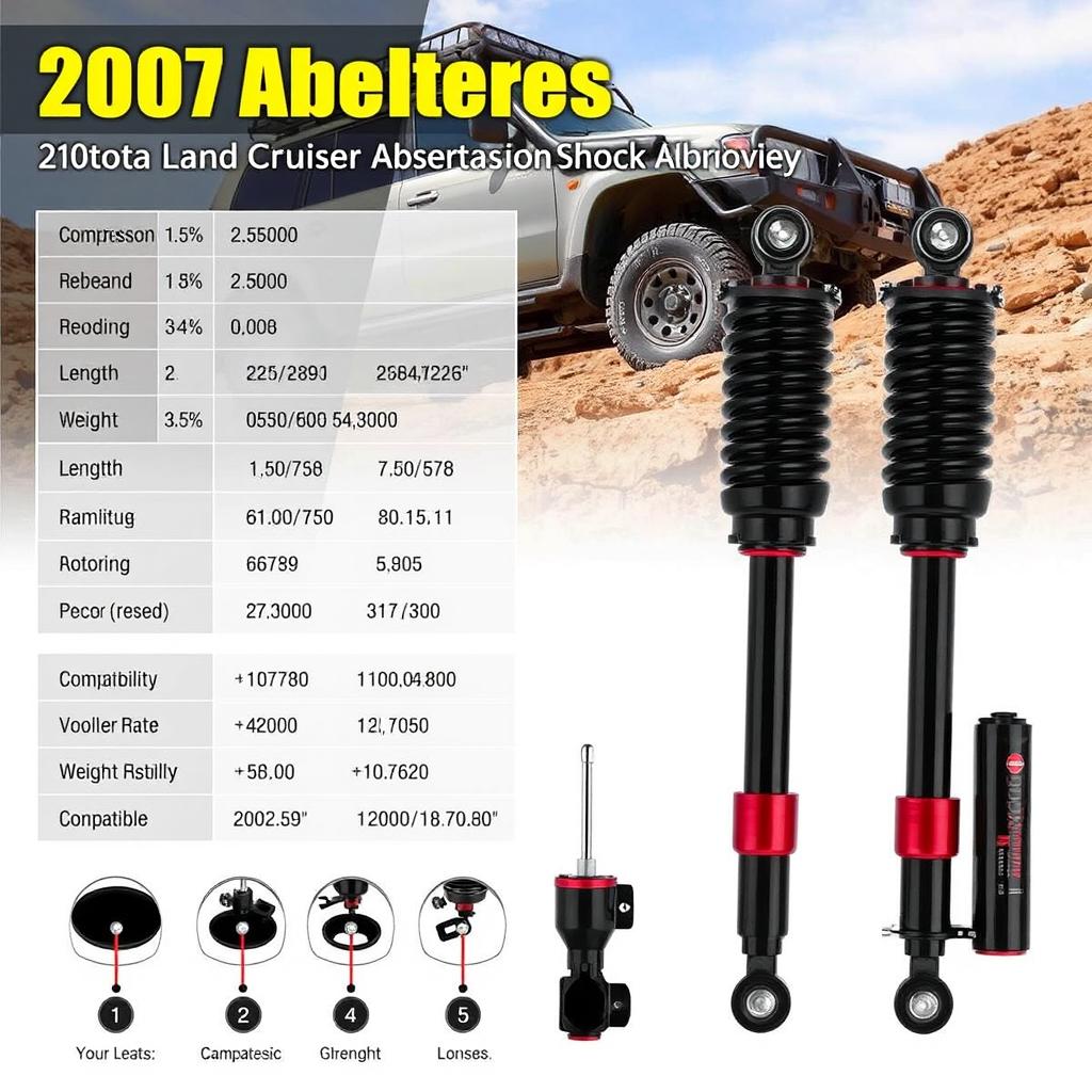 A comprehensive technical sheet for shock absorbers compatible with the 2007 Toyota Land Cruiser