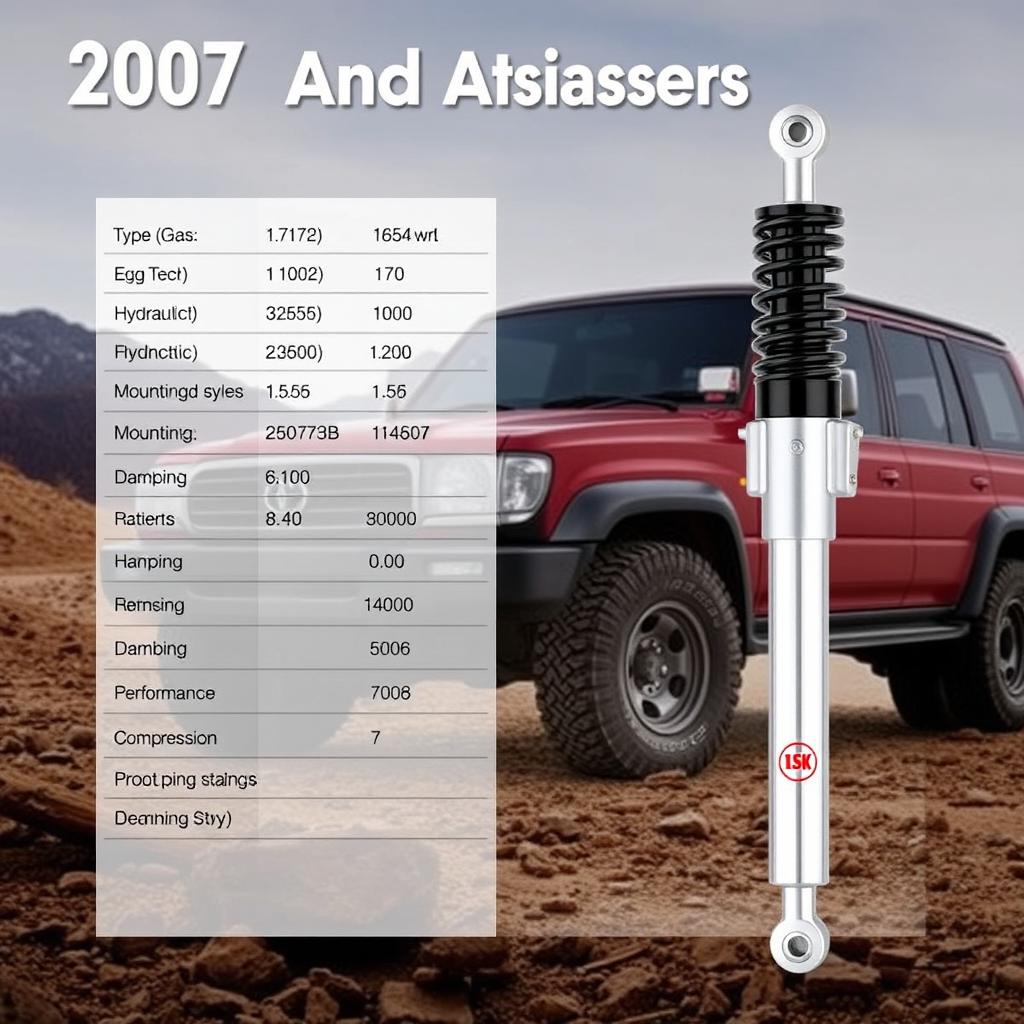A detailed technical sheet showcasing the specifications of shock absorbers for the 2007 Toyota Land Cruiser