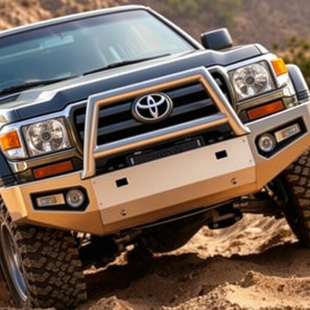 A striking image of a metallic bumper designed for the Toyota Land Cruiser 200