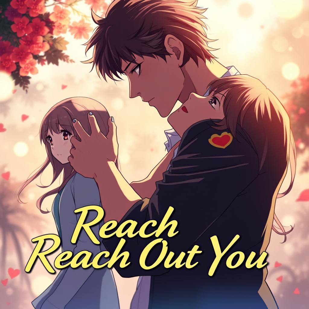A passionate scene depicting a man in an embrace with his lover in a romantic anime style