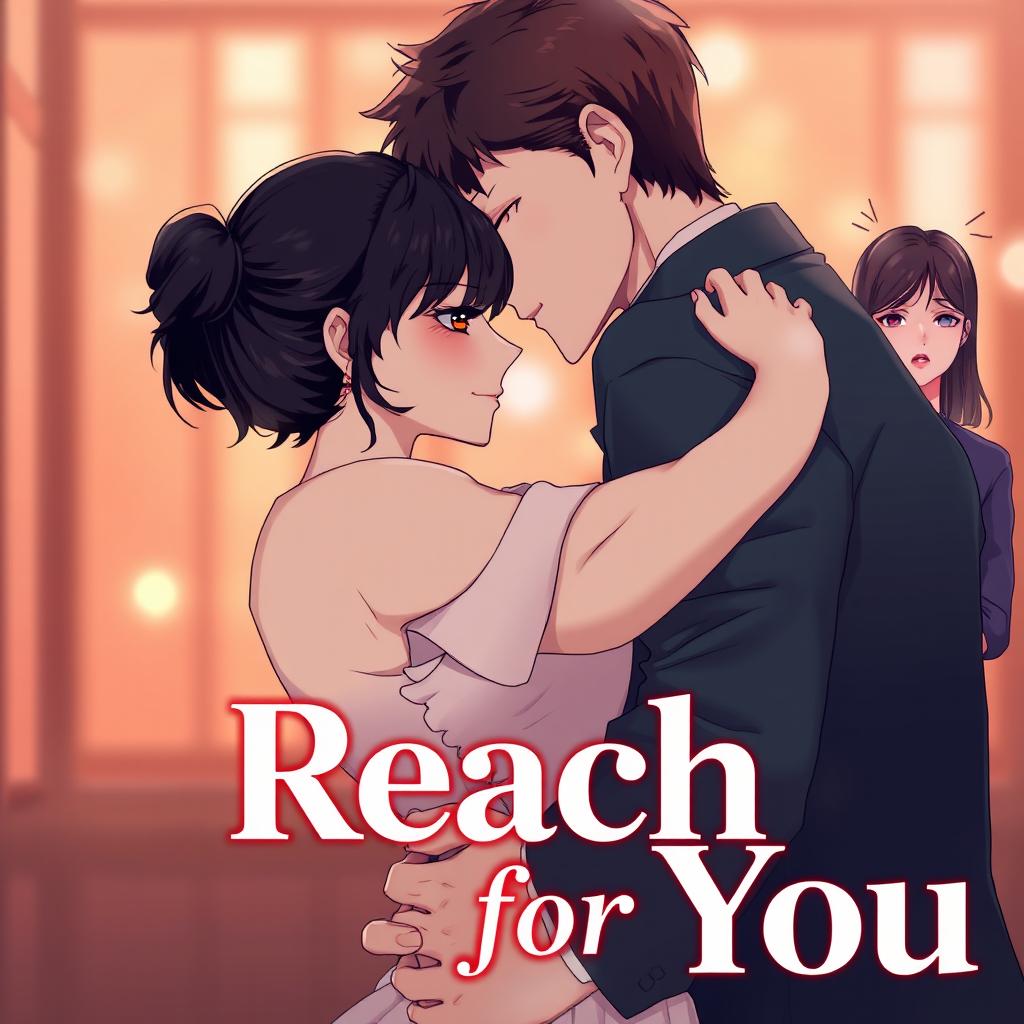 A dramatic anime-style cover illustration featuring a passionate scene where an unfaithful man is embracing his mistress in a loving, intimate pose