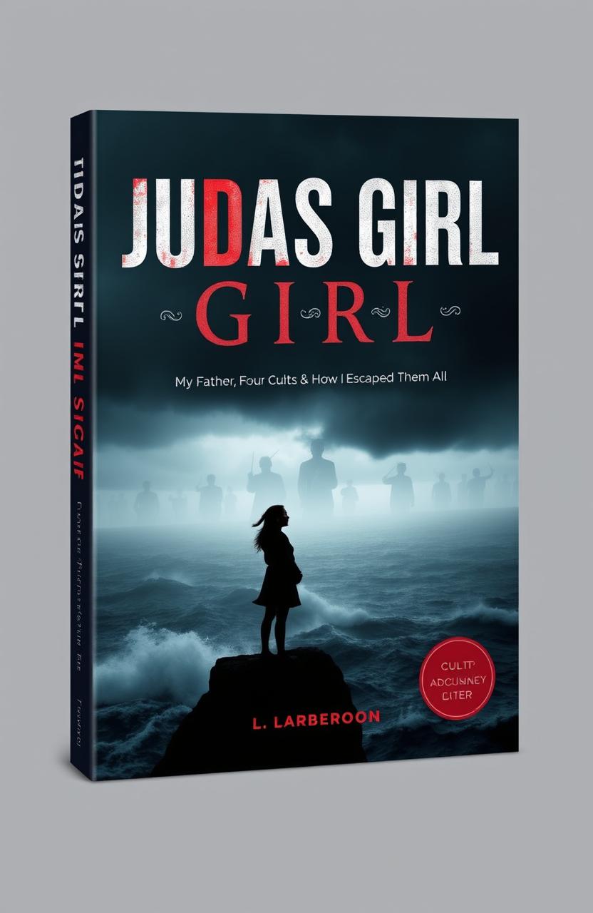 A captivating book cover design for 'Judas Girl: My Father, Four Cults & How I Escaped Them All'