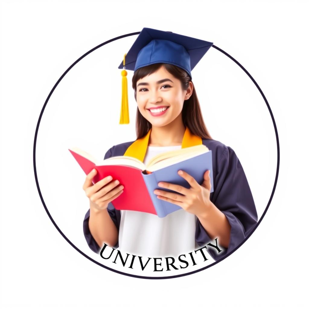 A circular profile design for Farhangian University featuring a female student with a joyful expression, celebrating her graduation