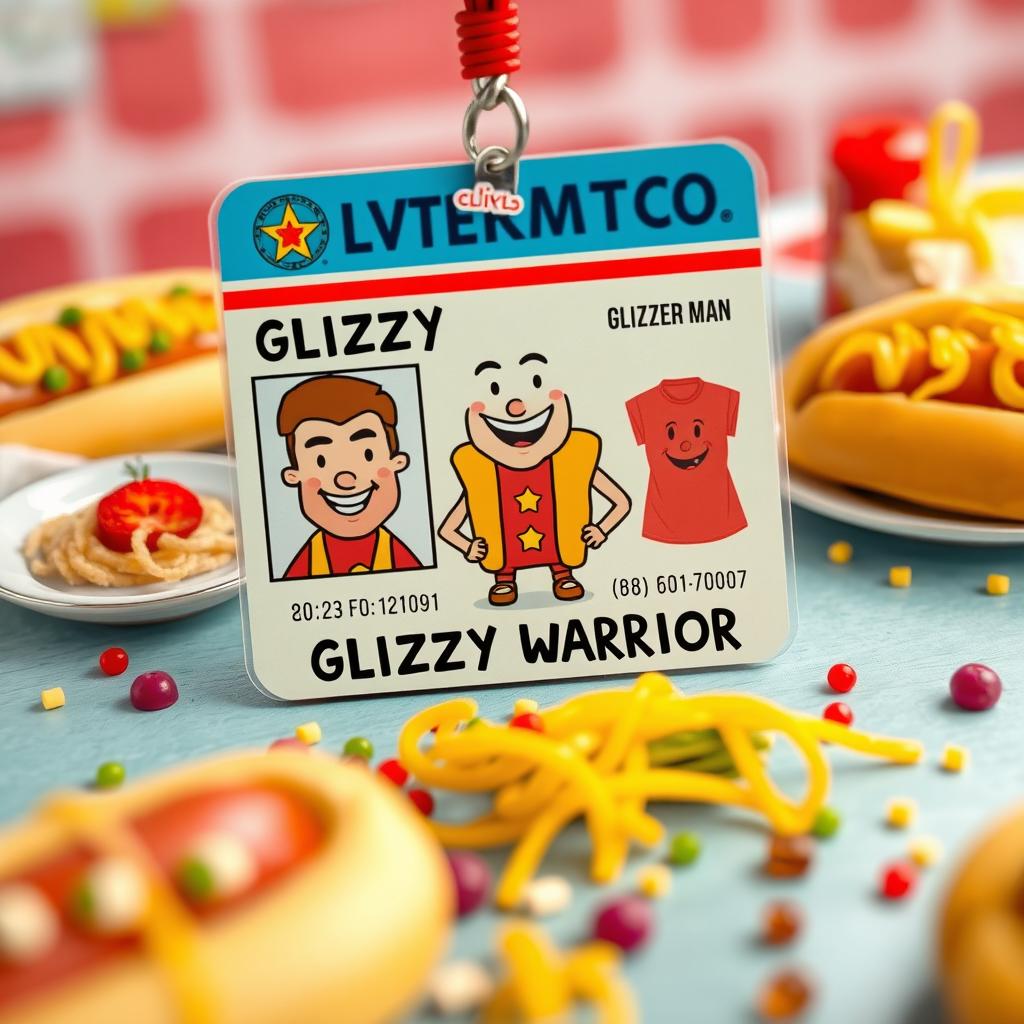 A whimsically designed government-issued ID card featuring 'Glizzy Man', boldly labeled as 'Glizzy Warrior'