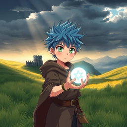 An anime boy in a remote, desolate landscape