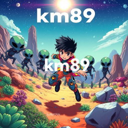 An anime boy on an alien planet, surrounded by menacing aliens chasing after him