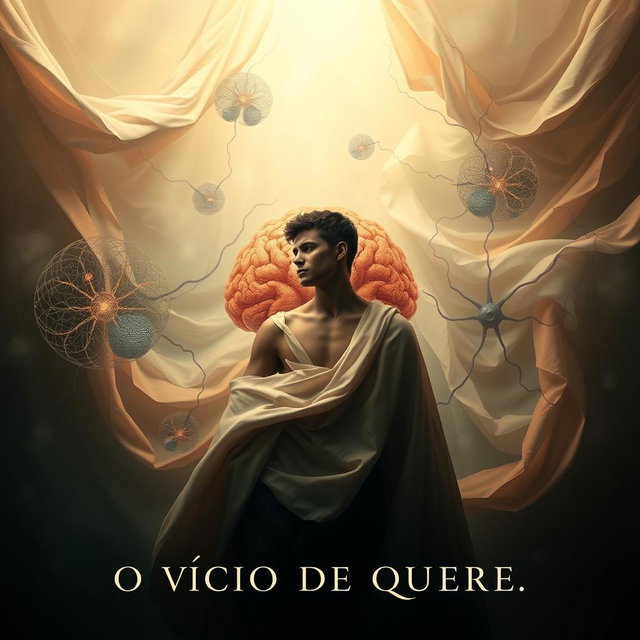 An artistic depiction of the theme "O VÍCIO DO QUERER" (The Addiction of Wanting) presented in a classic style