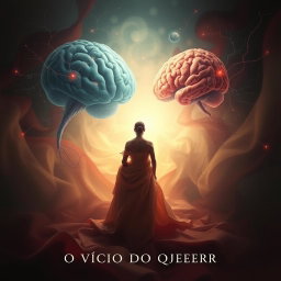 An artistic depiction of the theme "O VÍCIO DO QUERER" (The Addiction of Wanting) presented in a classic style