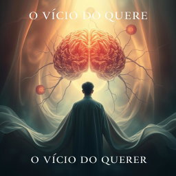 An artistic depiction of the theme "O VÍCIO DO QUERER" (The Addiction of Wanting) presented in a classic style
