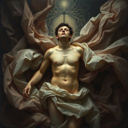 A classic style artwork titled "O VÍCIO DO QUERER" (The Addiction of Wanting), inspired by scientific studies on desire and addiction