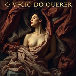 A classic style artwork titled "O VÍCIO DO QUERER" (The Addiction of Wanting), inspired by scientific studies on desire and addiction