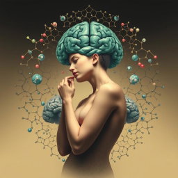 A classic style interpretation of the title "O VÍCIO DO QUERER" (The Addiction of Wanting), illustrating the interplay between human desire and scientific understanding