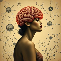 A classic style interpretation of the title "O VÍCIO DO QUERER" (The Addiction of Wanting), illustrating the interplay between human desire and scientific understanding