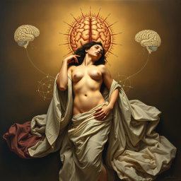A classic style artwork titled "O VÍCIO DO QUERER" (The Addiction of Wanting), capturing the essence of human desire through a scientific lens