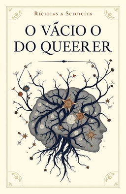 A classic style book cover for 'O VÍCIO DO QUERER', blending elements of vintage design with intricate scientific motifs