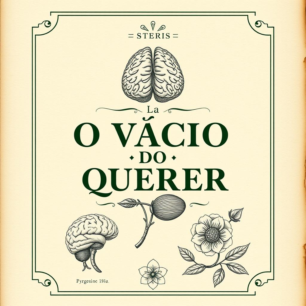 A classic style book cover for 'O VÍCIO DO QUERER', inspired by scientific studies and featuring vintage aesthetics