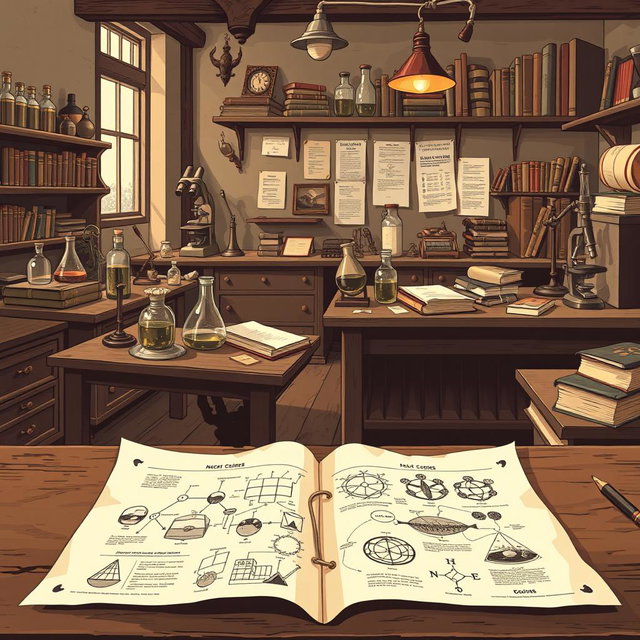A classic style illustration inspired by scientific studies, capturing the essence of scholarly exploration