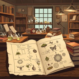 A classic style illustration inspired by scientific studies, capturing the essence of scholarly exploration