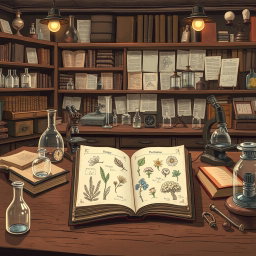 A classic style illustration based on scientific studies, showcasing a vintage laboratory filled with historical scientific instruments