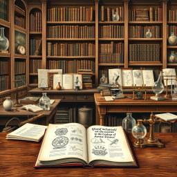 A classic style artwork inspired by scientific studies, showcasing an elegant historical laboratory setting