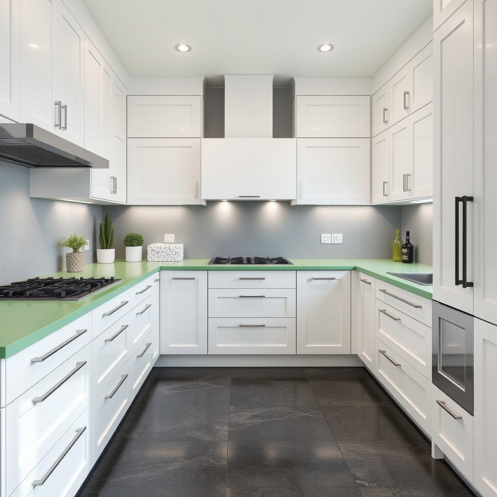 A beautiful and modern kitchen featuring elegant white walls and sleek white kitchen drawers