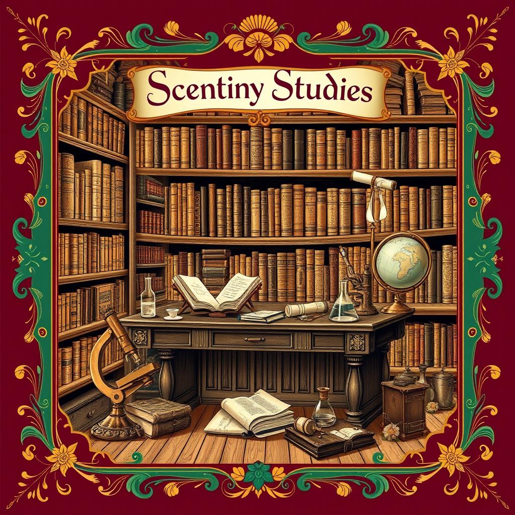 A classic style book cover dedicated to the theme of scientific studies