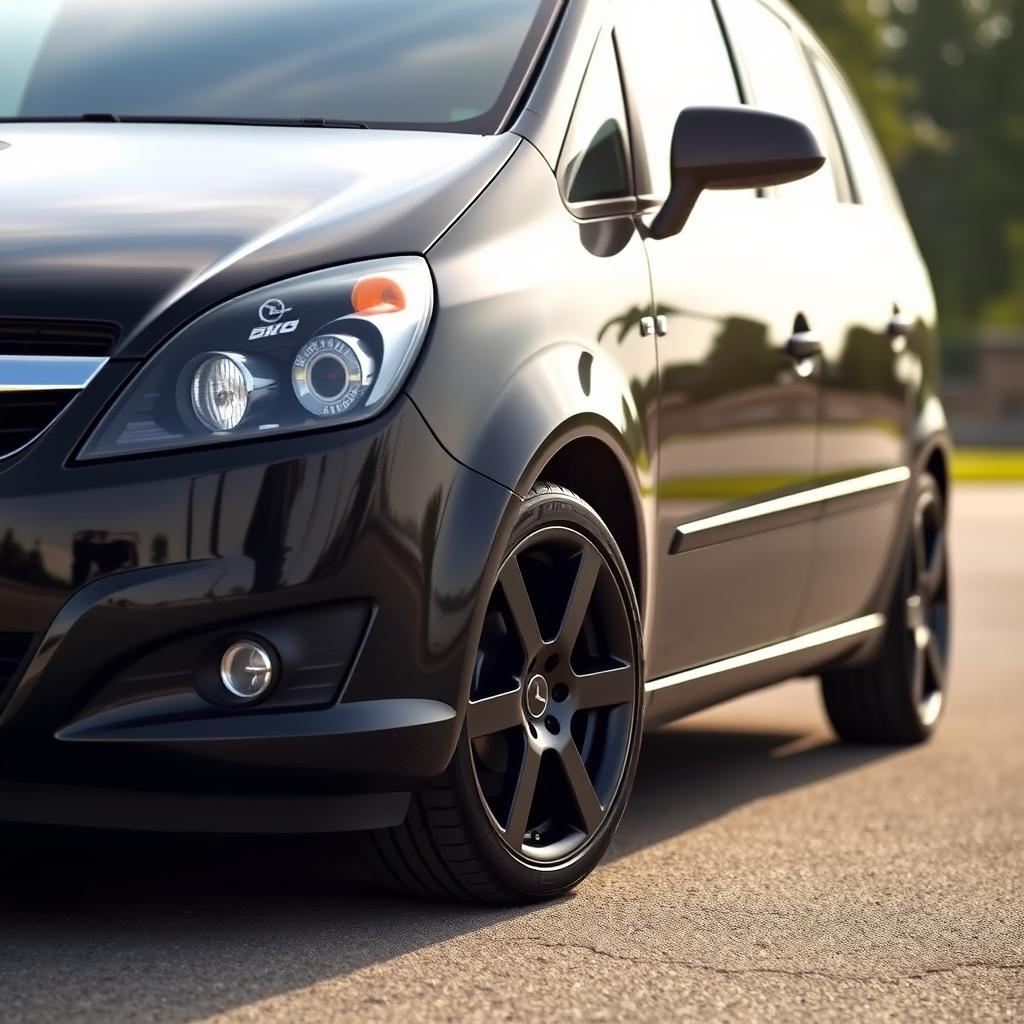 A sleek 2006 Opel Zafira B in a stunning black pearl color, showcasing its elegant curves and distinctive design