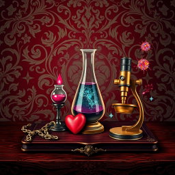 A classic style book cover featuring a theme of scientific studies centered on desire and addiction