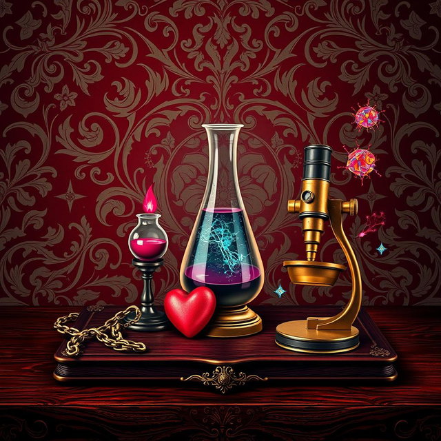 A classic style book cover featuring a theme of scientific studies centered on desire and addiction