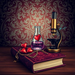 A classic style book cover featuring a theme of scientific studies centered on desire and addiction