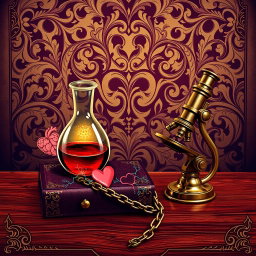 A classic style book cover featuring a theme of scientific studies centered on desire and addiction
