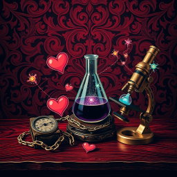 A classic style book cover featuring a theme of scientific studies centered on desire and addiction