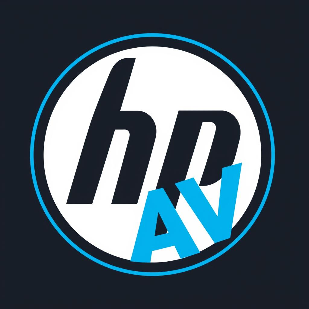 A logo design featuring the letters 'HP' situated inside a circular shape, with the bold blue text 'AV' prominently displayed along the upper and lower portions of the circle