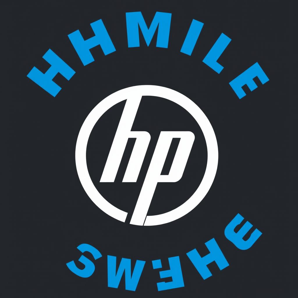 A logo design featuring the letters 'HP' enclosed within a circular shape, with bold blue text positioned at both the upper and lower parts of the circle