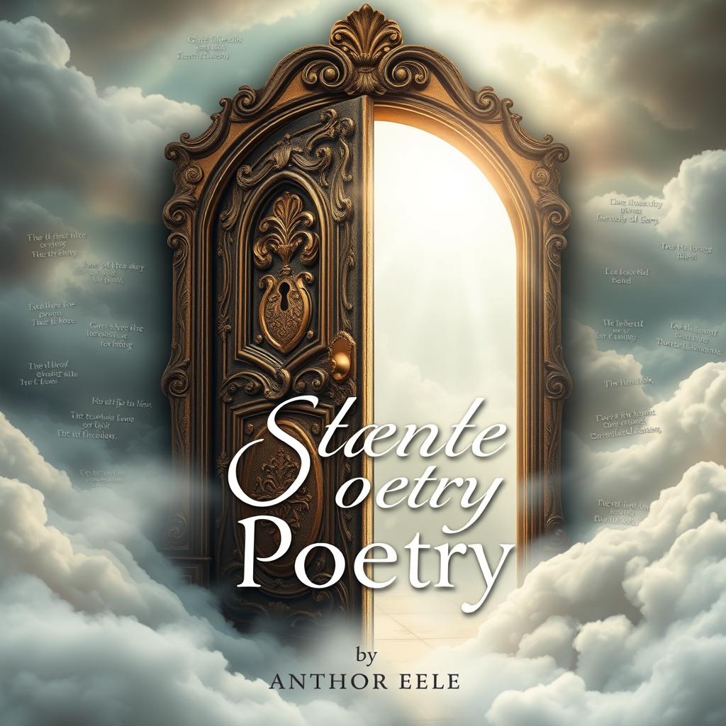 An enchanting book cover design that embodies the idea of a door that opens with a key, unlocking the silence of poetry