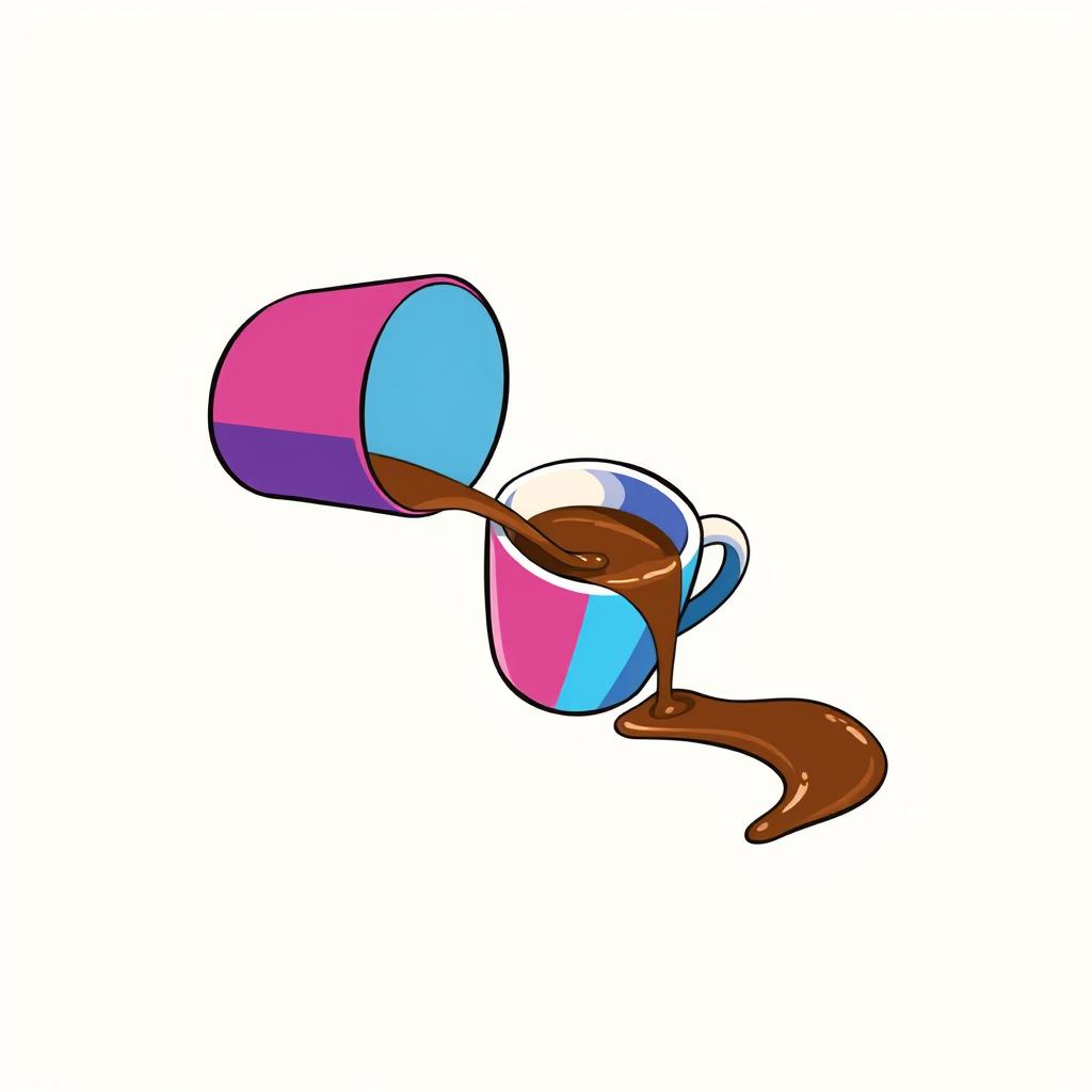 A colored minimalist drawing of a coffee cup spilling its contents