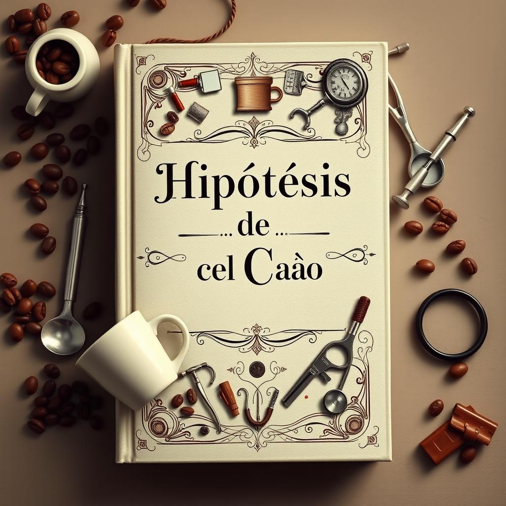 A sophisticated book cover design featuring intricate elements that encompass coffee and various medical gadgets